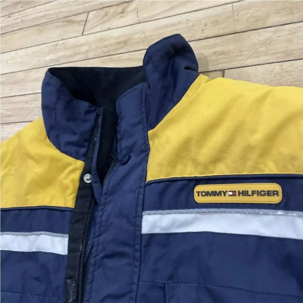 TOMMY HILFIGER Y2k Puffer Jacket Men XL Vintage Yellow Blue Heavy Snow Gorpcore